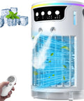 Evaporative Mini AC Fan with Ice Mist Cooler, Quiet Personal Air Conditioner, remote control, ice cubes, 4 in 1 Portable Cooler