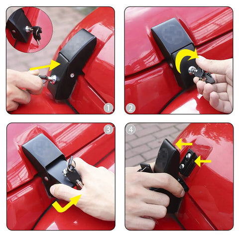 Locking Hood Latch Kit For Jeep Wrangler Skull Style Aluminum Alloy Hood Locks installation steps on red Jeep