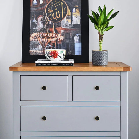 Light grey dresser with 10 Pack Brass Round Cabinet Knobs One And One Quarter Inch Diameter Gold Drawer Pulls