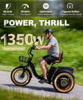 Electric Tricycle For Adults With Beast 1350W Motor, 48V 15.6Ah Battery, 20x4 Fat Tire Folding Trike, 3 Wheel Ebike, Up To 20 MPH, Differential Drive, Rugged Brown And Black Finish, rider on paved road