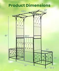 Dimensions of Garden Arbor With Gate And Planter, Metal Arch Trellis, 79 Inches Wide By 81 Inches High, for Climbing Plants