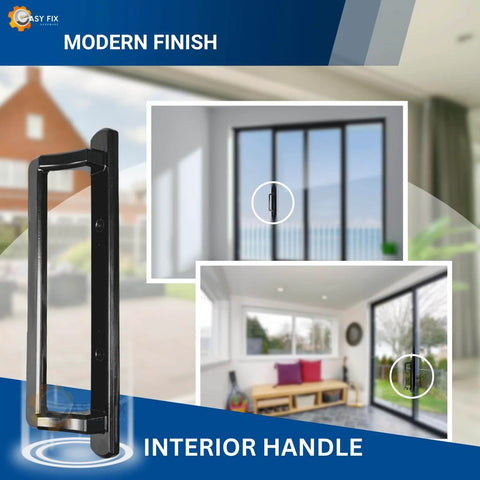 10 Inch Interior Sliding Door Handle For Glass Patio Doors Replacement With 3-7/8 Inch Hole Spacing, Beefed-Up Diecast Construction, Black Finish