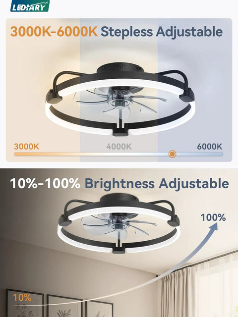 Ceiling Fan With Lights And Remote And App Control 20 Inch Low Profile Flush Mount Fandelier displayed in a modern bedroom.