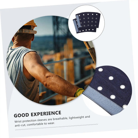 Man wearing Built Tough Cut Resistant Wrist Sleeves For Mechanics And Yard Crews while working on a construction site.