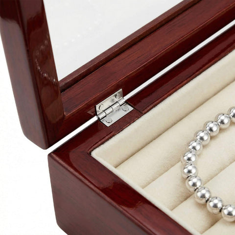 Miniature Jewelry Box Hinges for Crafts 20 Sets Metal Butt Hinges 10.3x8.1mm with Screws installed in wooden jewelry box.