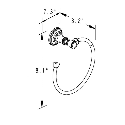 Eavon Towel Ring In Polished Chrome Solid Brass Bath Hardware dimensions and wall mount design, 8.1 inches height.
