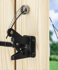 Self Locking Gate Latch With Spring Cable Pull For Outdoor Gates Black Gravity Lever Door Latch Built Tough For Wooden Fence Gates Auto Lock Gate Hardware For Pool Garden Shed 1 Pack installed on gate