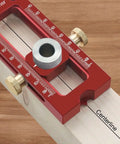 Pro Level 2 In 1 Cross Dowel Drill Guide Kit With Adjustable Pocket Hole Locator precision-aligned on wood with measuring guide.