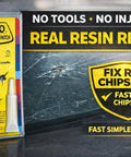 Windshield Repair Kit Resin Patch System 2 Pack No Tools Needed No Injector Required Fix Rock Chips And Small Cracks Fast Easy DIY Alternative Made In USA with packaging and application example