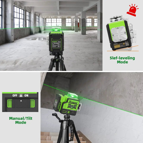 Pro Grade 12V Self Leveling Laser Level With Bluetooth Dual 360 Degree Green Beams in self-leveling and tilt mode