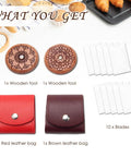 Pro Grade Bread Lame Cutter Set For Home Bakers With 2 sourdough scorers, 10 replaceable blades, red and brown leather bags.