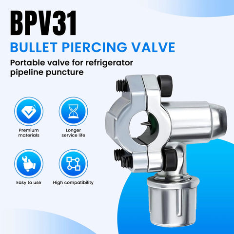 AMI PARTS BPV31 bullet piercing valve for refrigerator tubing; chrome metal, 1 pc; fits 1/4, 5/16, 3/8 in tubing.