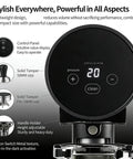 No Sweat 58mm Automatic Espresso Tamper With Digital Pressure Controls and Height Adjustment, showing top view with digital display.
