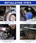 HAWK BROTHER sway bar end link kit installation steps collage showing removal, disconnection, prep, install