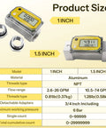 1 Inch Digital Turbine Flow Meter With 2.6-26 GPM Range, Three Quarter NPT Aluminum Adapters, Battery Powered LCD Water Flow Gauge