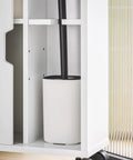 Close-up of white Slim Toilet Storage Cart With Wheels For Narrow Spaces 3 Tier Organizer showing discreet side cabinet