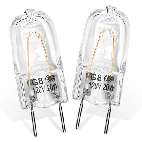 Pair of halogen over the stove light bulbs, 120V 20W G8 bi-pin base, for GE Samsung Kenmore Elite Maytag microwaves, WB25X10019.