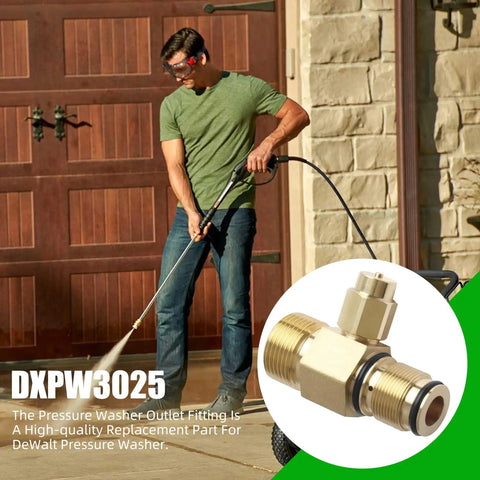 Person using pressure washer with Plug And Play Outlet Fitting Kit For Pressure Washer 22 Mm With Boost Valve And Soap Injector Body Replacement Fits DXPW Series DXPW3025 Easy Install displayed