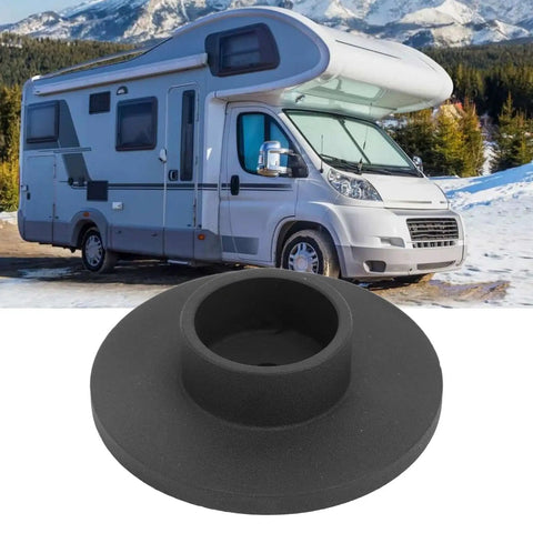 Bottle Jack Pad With 16X Expansion Surface For Safer Lifts, Anti Slip Jack Saddle in black, shown in front of an RV.