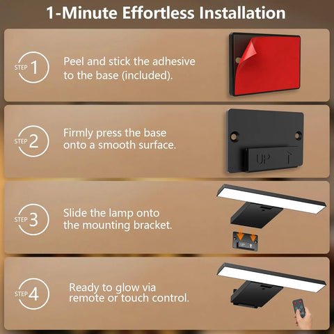 Step-by-step guide for 1-minute installation of Killer Glow Two Pack Battery Operated Picture Lights With Remote.