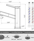 Diagram of Bathroom Sink Faucet With Pull Out Sprayer And Rotating Spout Single Handle Basin Mixer Tap, dimensions detailed.