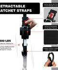 Heavy Duty Retractable Ratchet Straps One Inch By Thirteen Foot Bolt On Cargo Tie Down showing quick release button and durable webbing.