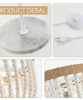 Boho Floor Lamp With White Wood Beaded Shade For Bedroom Living Room And Girl Room Three Light Bulb Fixture Cozy Warm Glow details
