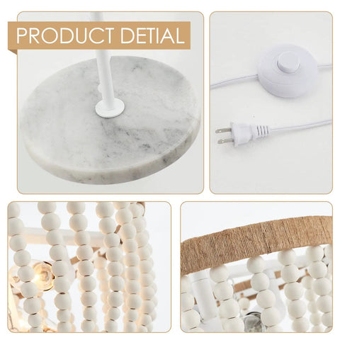 Boho Floor Lamp With White Wood Beaded Shade For Bedroom Living Room And Girl Room Three Light Bulb Fixture Cozy Warm Glow details