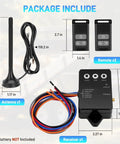 Package contents for Beefed Up Long Range Wireless Dump Trailer Remote Control Kit including antenna, remotes, and receiver