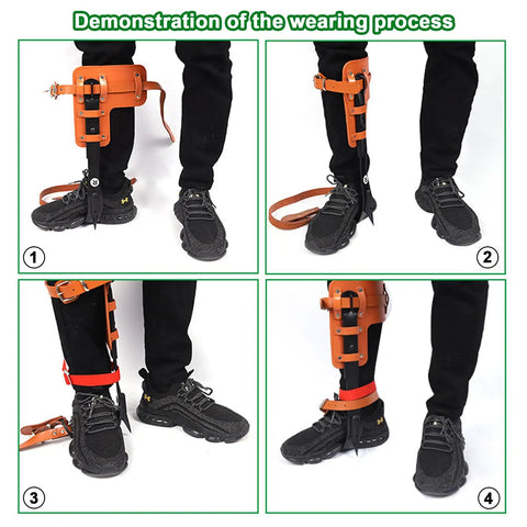 Pro Grade Tree Climbing Spikes Set With Adjustable Straps And Steel Wire Core Flip Line, wearing process demonstration
