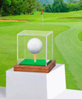 Clear Acrylic Golf Ball Display Case With Wood Base And Tee Holder UV Protected Square Cube Ball Storage Box for Collectors