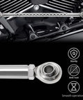 Chrome Gear Shift Linkage Replacement For Harley Davidson Touring Softail Dyna Trike Fatboy Electra Street Road Glide Wide Glide 1987 To 2021 Boss Chrome Build Made From Billet Aluminum With Smooth Operation And Easy Adjust For Crisp Precise Shifts., chrome billet aluminum linkage shown installed on Harley engine