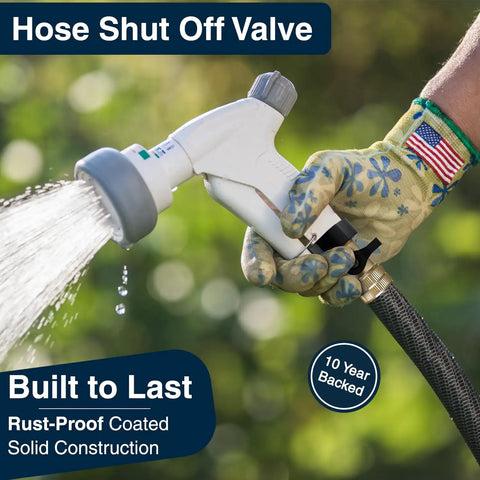 Brass Garden Hose Shut Off Valve With Easy On Off Lever Heavy Duty Water Hose Shut Off Attachment Durable End Connector With Leak Proof Double O Ring Seal For Smooth Operation And Mess Free Watering, white hose valve in use