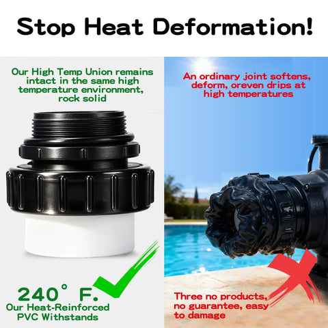 Beefy High Temperature PVC Unions 2 Inch MIP To 2 Inch Slip Fittings For Pentair Whisperflo And Intelliflo Pumps, heat resistance 240F