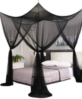 Black Bed Canopy With Mosquito Net For Full Queen And King Size Beds Indoor Or Outdoor Use Easy Access Four Openings All Around Protection From Insects Modern Gothic Halloween Decor Curtains For Bedroom Or Patio installed over bed