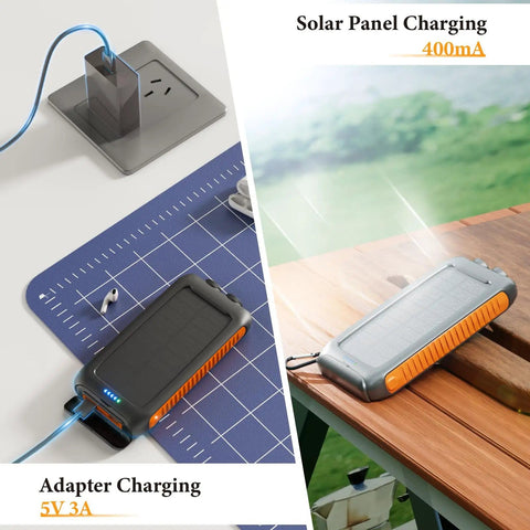 Ultra High Capacity Solar Power Bank 49800mAh Portable Charger With Dual USB A And Type C Ports 15W Fast Charging, solar and adapter charging view