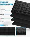 Top Shelf Acoustic Panels For Walls Sound Proof Foam Heavy Lifters Fire Retardant Noise Swallowing Studio Gear Home Office Recording Dampeners Black Foam Tiles 4 Set Bundle showing layered design and dimensions.