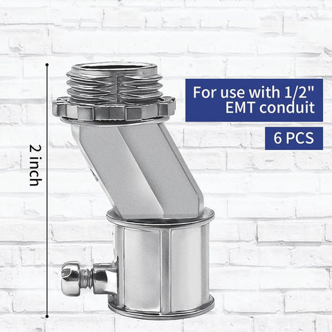 Heavy Duty Zinc Alloy Conduit Adapters With Smart Offset Design For Tricky Tight Spaces Hustle Free Solo Install Slick Half Inch To Half Inch Wire Routing Pack Of Six Killer Tool Set - half inch zinc adapter on white background.