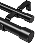 Double Curtain Rod Set 42 to 122 Inches, 1 Inch Telescoping Rods for Windows, Matte Black Finish with Classic Cap Finials closeup