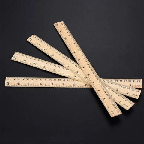 Wooden Ruler Set 12 Pack Dual Scale 12 Inch And 30 Cm For Students And School Use Durable Hardwood With Smooth Finish displayed on black surface