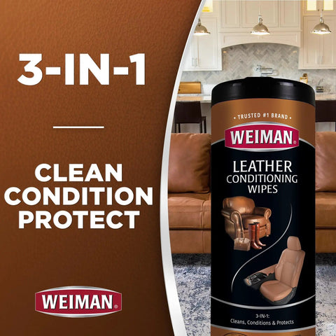 Top Shelf Leather Cleaner And Conditioner Wipes With Cloth Scrub Out Stubborn Grime While Leaving A Slick Protectant Layer on display.