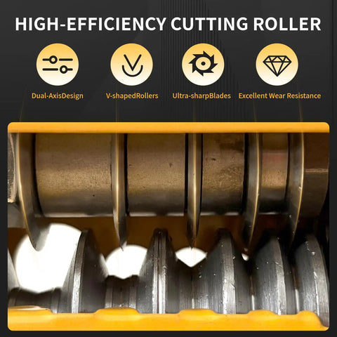 Close-up of the high-efficiency cutting roller from Dual Mode Wire Stripping Machine With Six Precision Blades And Five Heavy Duty Cutters.