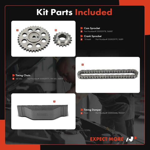 Beefed Up Engine Timing Chain Kit With Sprocket And Damper For Jeep 4.0L OHV I6, parts included: chain, cam sprocket