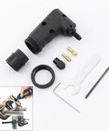 Real Deal Right Angle Adapter For Rotary Tools And Dremel Grinders with assorted attachments and tools on white background.