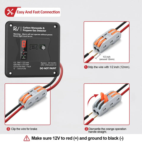 Image showing installation guide for Top Rated Two In One RV Carbon Monoxide And Propane Gas Leak Detector With A Slick 100Db Siren.