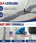 Heavy Duty Concrete Crack Filler Self Leveling Cement Sealant Gray Caulk For Driveways Sidewalks Patios shows application process and drying stages.