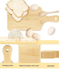 Bamboo cutting board with handle (11 x 5 in); for chopping/serving, shown with bread slices and eggs