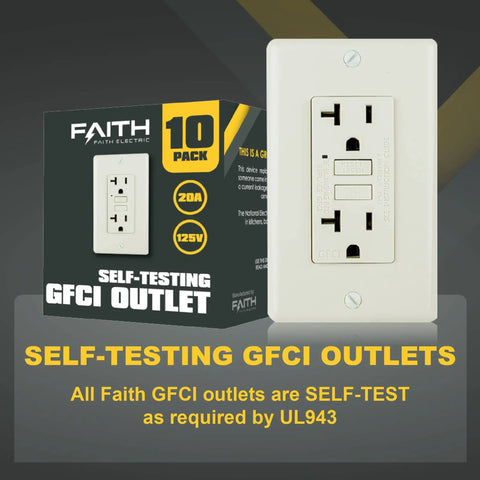 10 Pack 20A GFCI Outlets With LED Indicator Self Test Ground Fault Circuit Interrupter Duplex Receptacles Light Almond shown with packaging