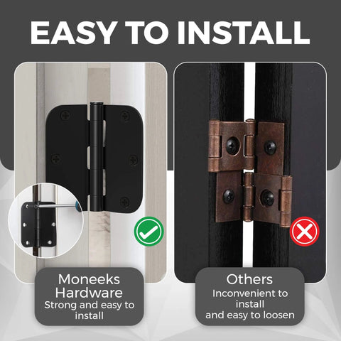 Comparison of 30 Pack Matte Black Door Hinges 3.5 Inch Radius Five Eighth Inch Interior Flat Iron with another hinge