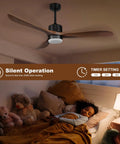 56 Inch Wood Ceiling Fan With Remote Control And Light Memory Indoor Outdoor Ready In Walnut And Matte Black Finishes In Bedroom